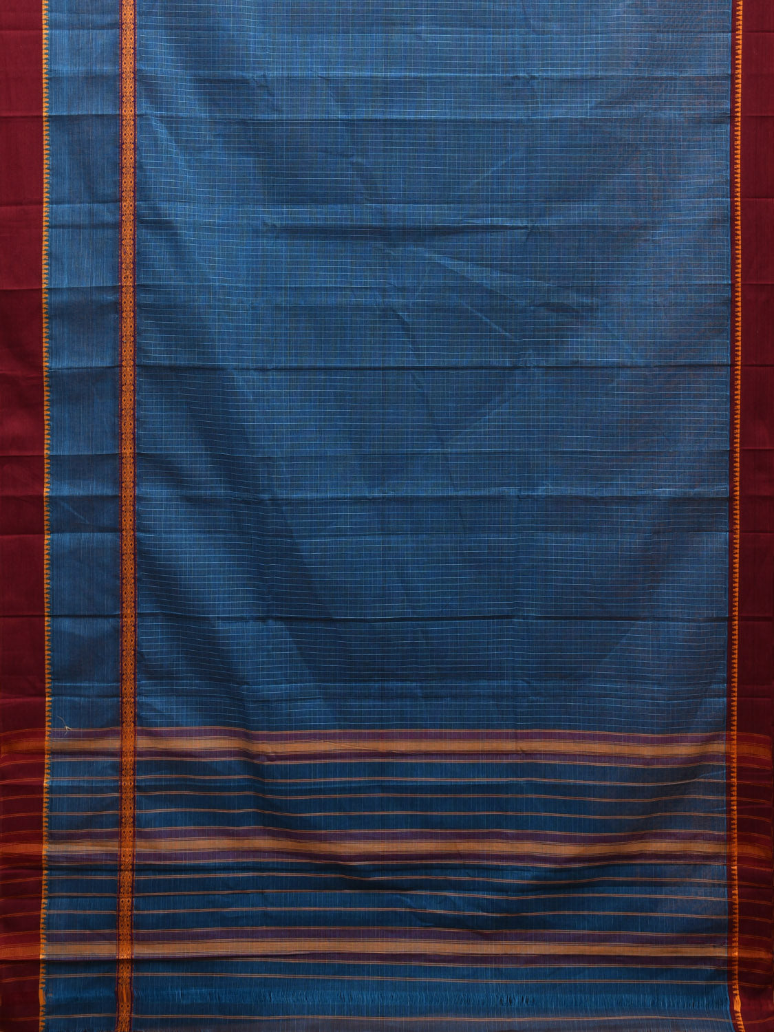 Blue and Maroon Narayanpet Cotton Handloom Saree with Checks Design No Blouse np0961