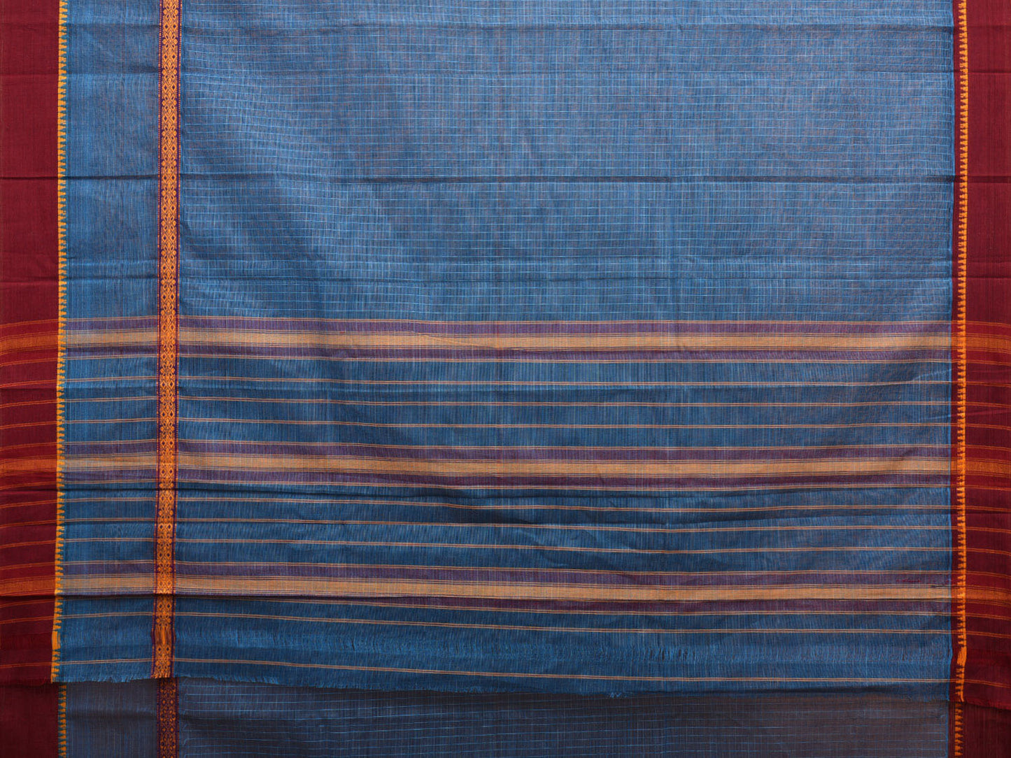 Blue and Maroon Narayanpet Cotton Handloom Saree with Checks Design No Blouse np0961