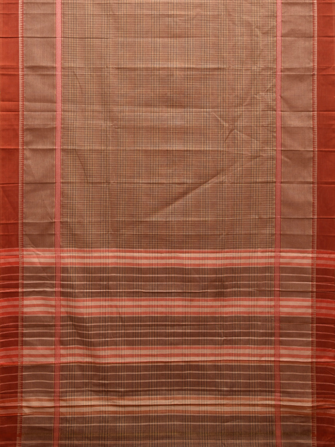 Fawn and Rust Narayanpet Cotton Handloom Saree with Checks Design No Blouse np0962
