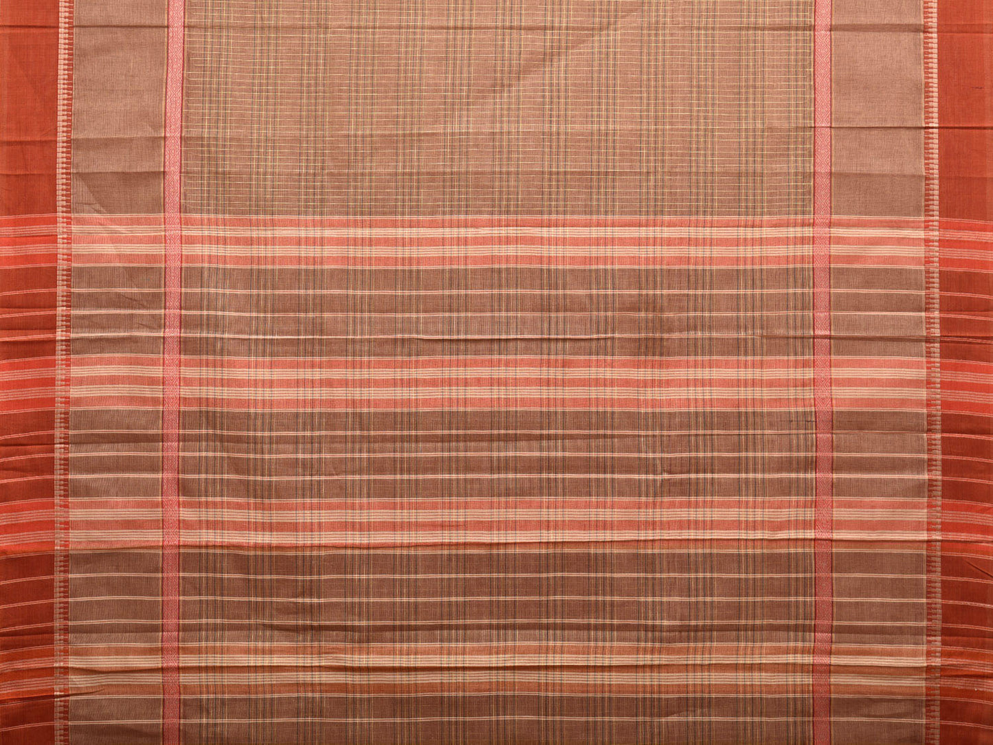 Fawn and Rust Narayanpet Cotton Handloom Saree with Checks Design No Blouse np0962