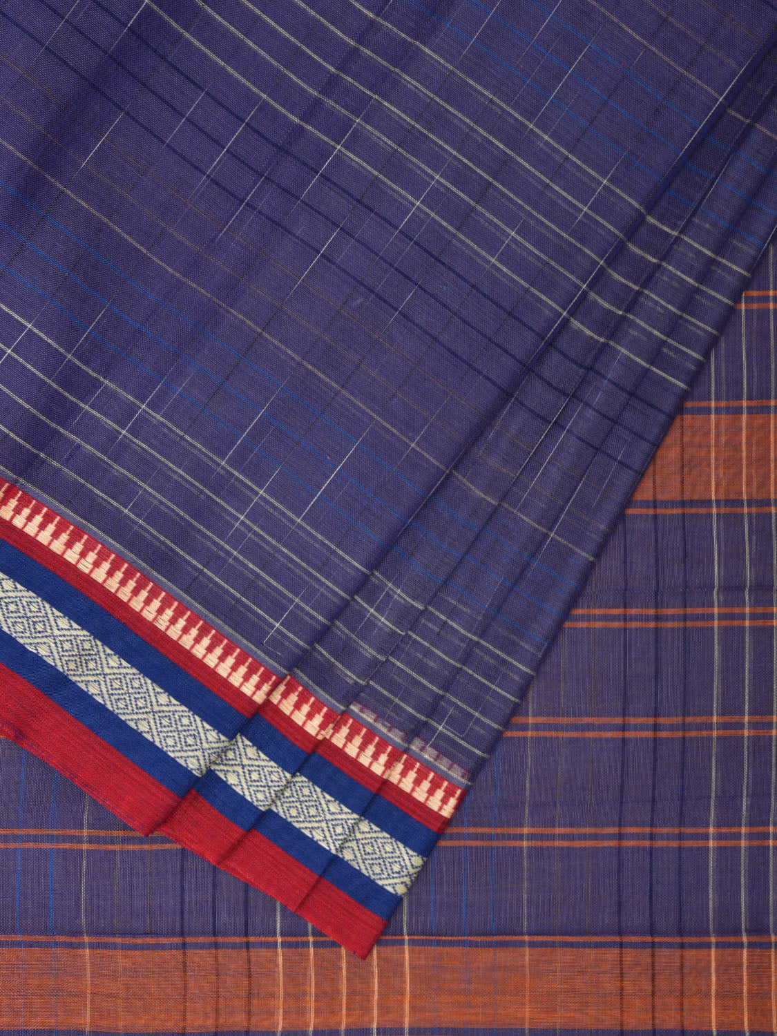 Blue Narayanpet Cotton Handloom Saree with Checks Design No Blouse np0963