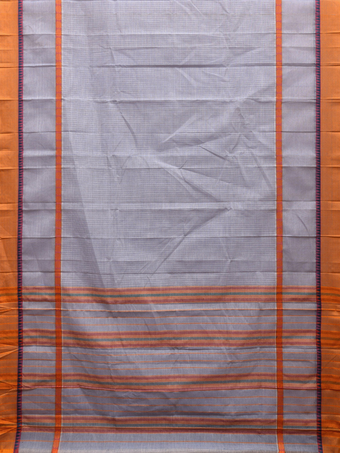 Light Grey and Yellow Narayanpet Cotton Handloom Saree with Checks Design No Blouse np0964