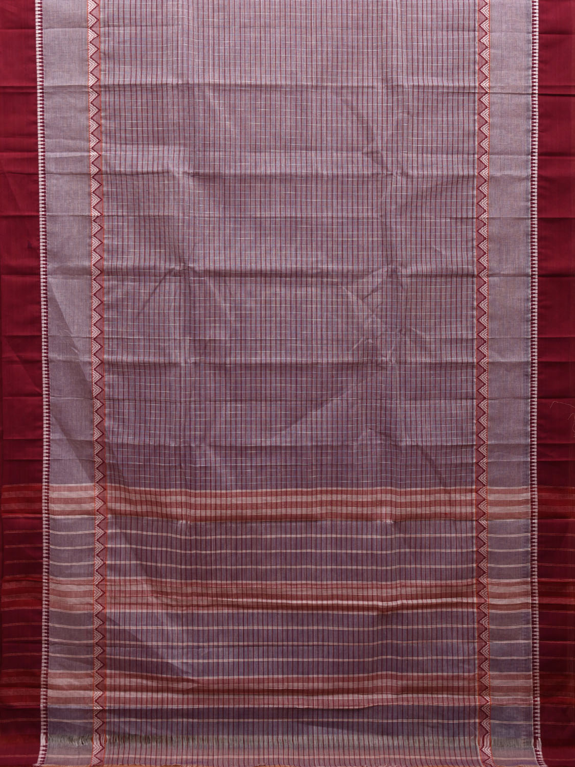 Light Grey and Maroon Narayanpet Cotton Handloom Saree with Checks Design No Blouse np0965
