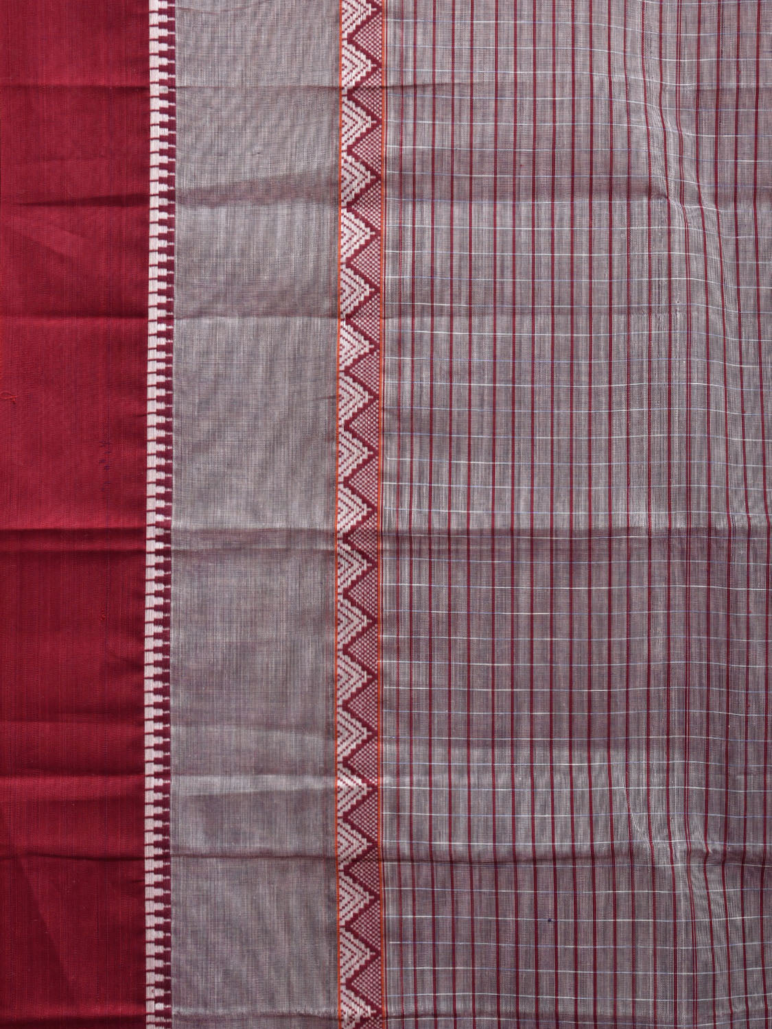 Light Grey and Maroon Narayanpet Cotton Handloom Saree with Checks Design No Blouse np0965