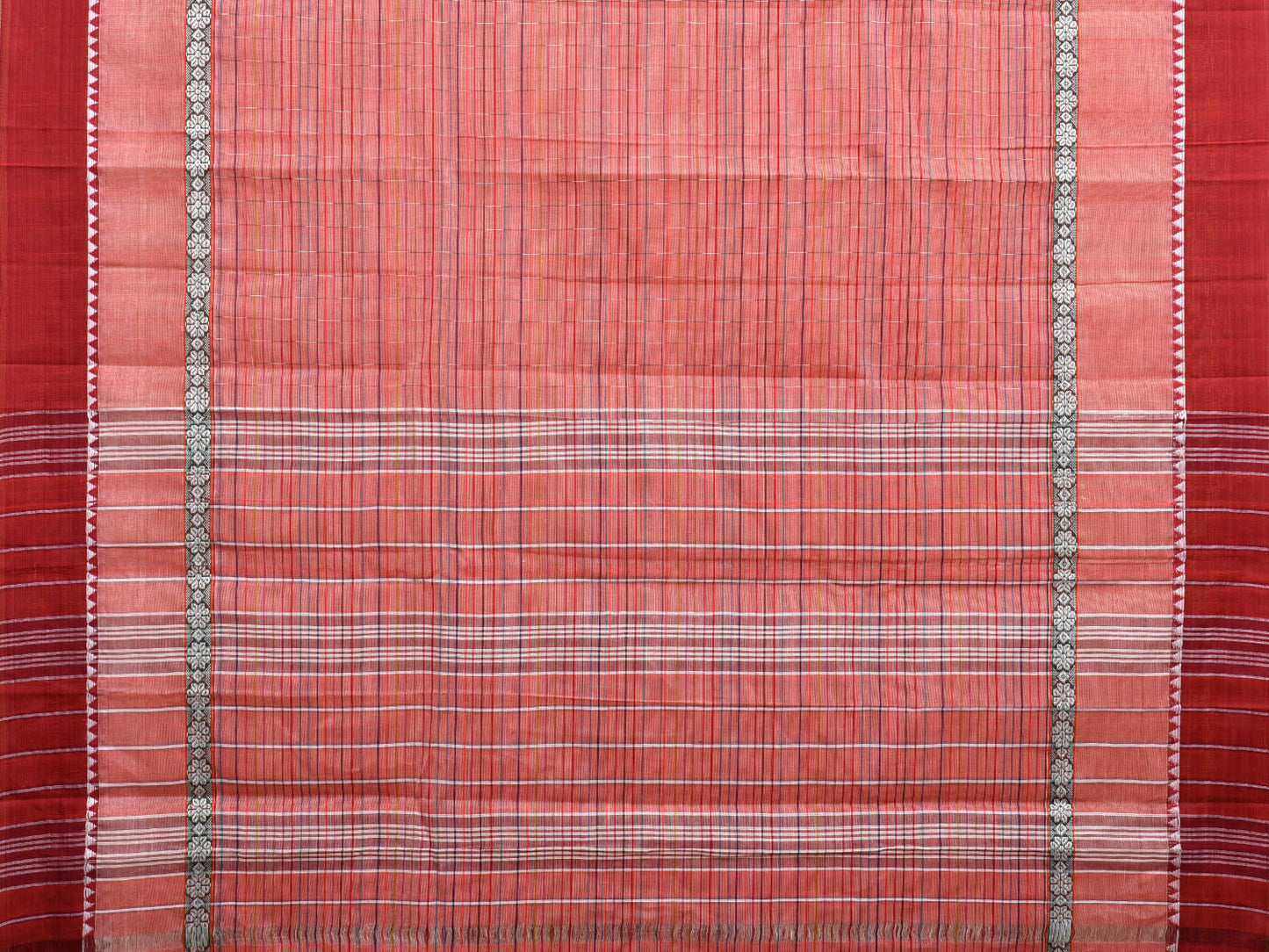 Peach and Maroon Narayanpet Cotton Handloom Saree with Checks Design No Blouse np0966