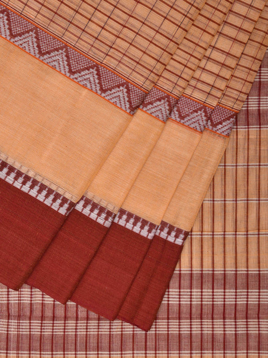 Light Yellow and Red Narayanpet Cotton Handloom Saree with Checks Design No Blouse np0968