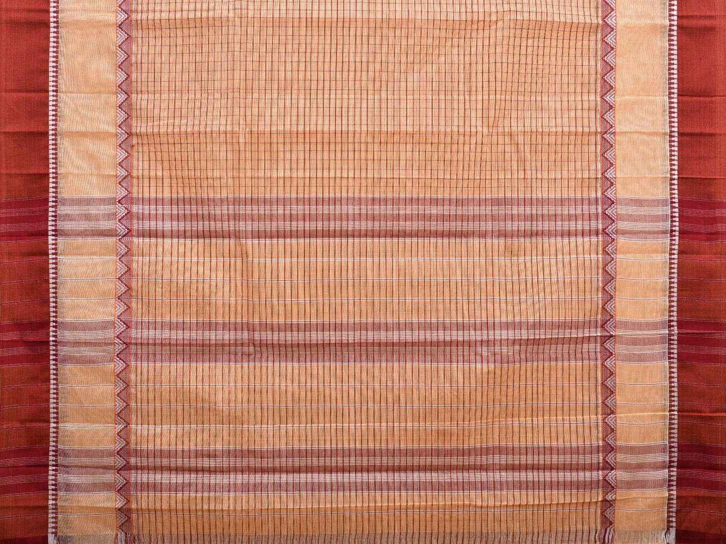 Light Yellow and Red Narayanpet Cotton Handloom Saree with Checks Design No Blouse np0968