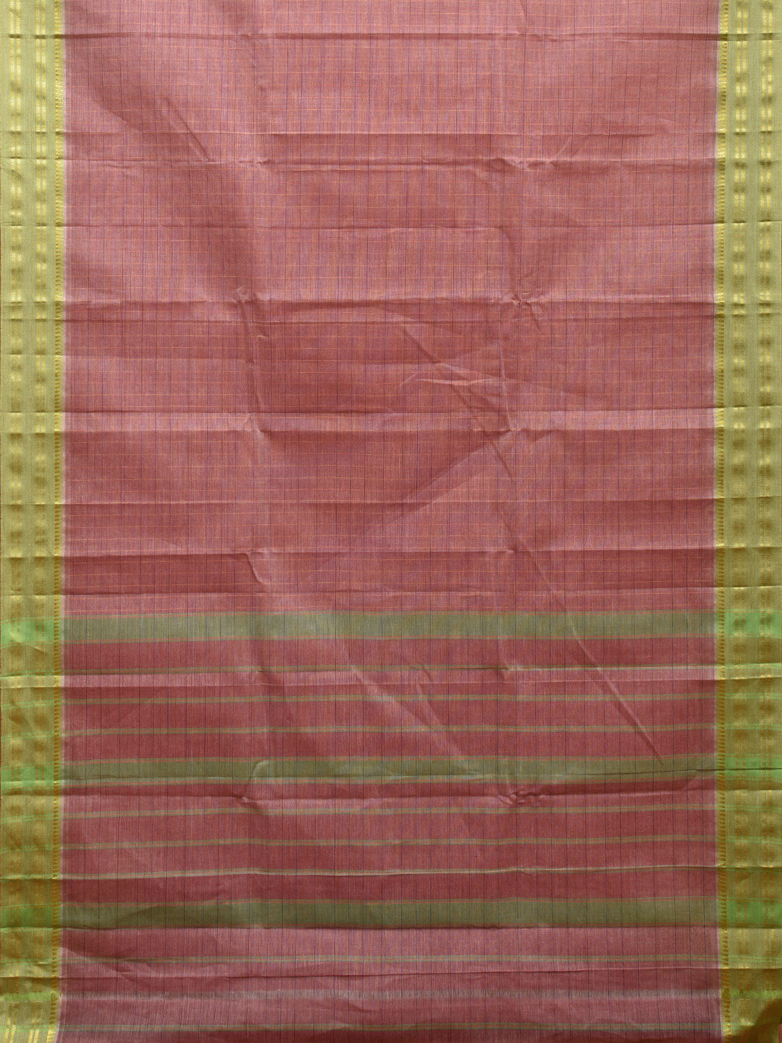 Light Burgundy and Light Green Narayanpet Cotton Handloom Saree with Checks Design No Blouse np0970