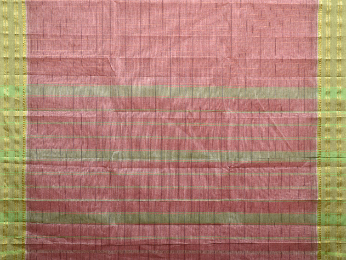 Light Burgundy and Light Green Narayanpet Cotton Handloom Saree with Checks Design No Blouse np0970