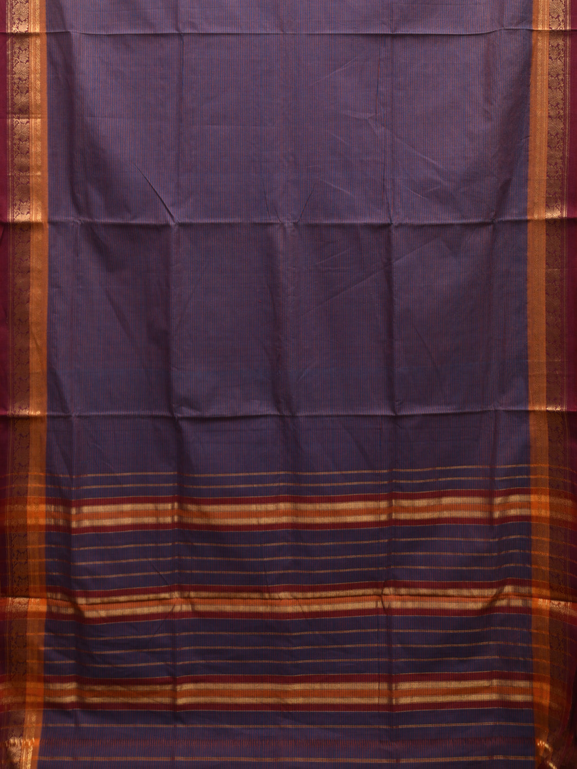 Blue and Red Narayanpet Cotton Handloom Saree with Strips Design No Blouse np0971
