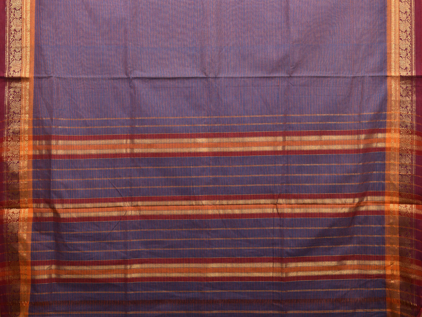Blue and Red Narayanpet Cotton Handloom Saree with Strips Design No Blouse np0971