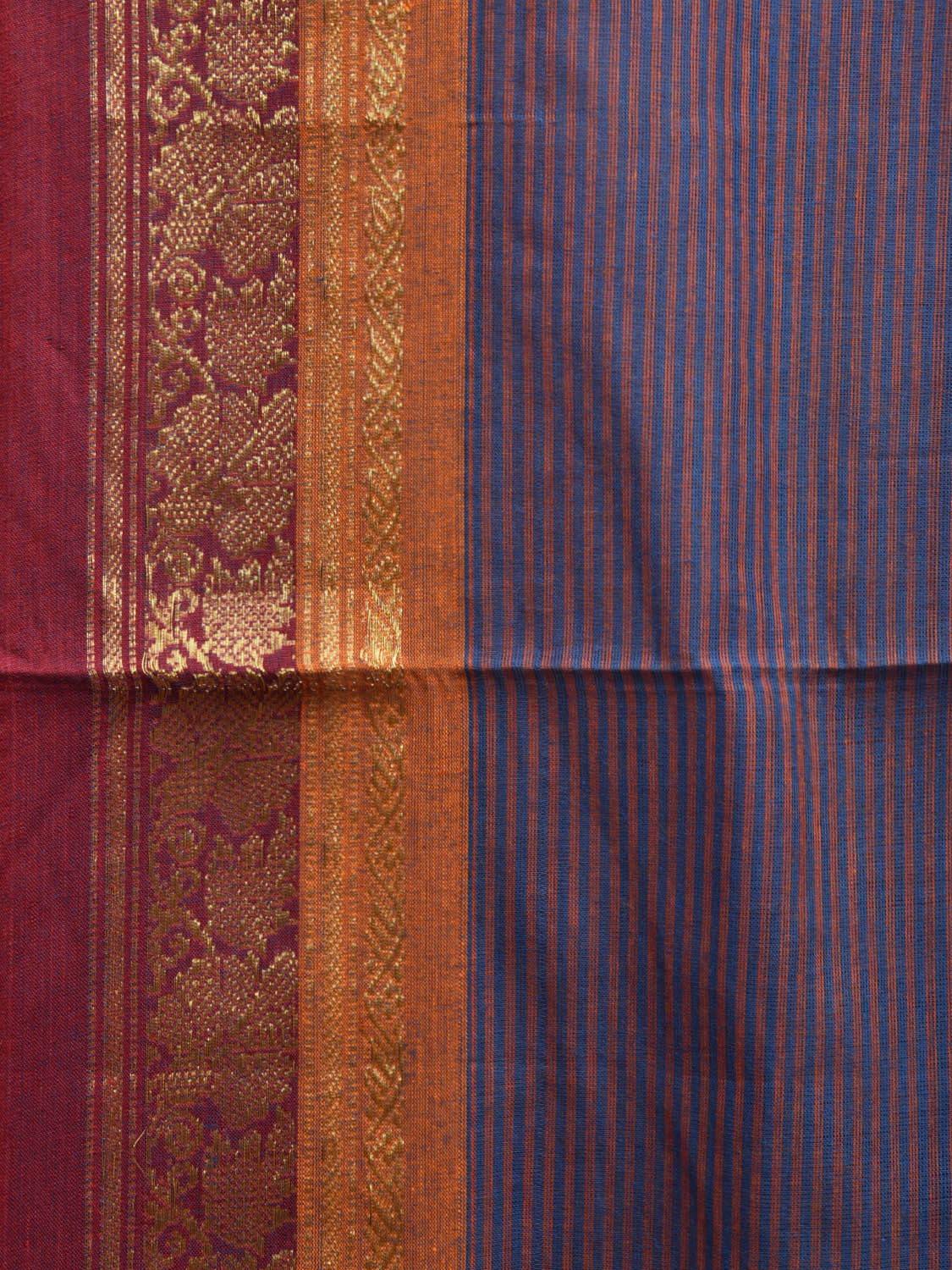 Blue and Red Narayanpet Cotton Handloom Saree with Strips Design No Blouse np0971