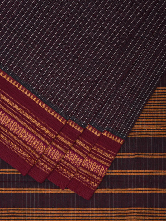 Wine and Maroon Narayanpet Cotton Handloom Saree with Checks Design No Blouse np0972