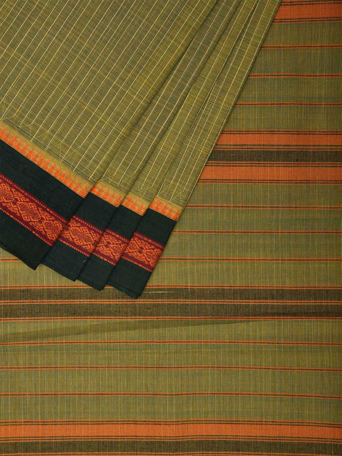 Green Narayanpet Cotton Handloom Saree with Checks Design No Blouse np0974