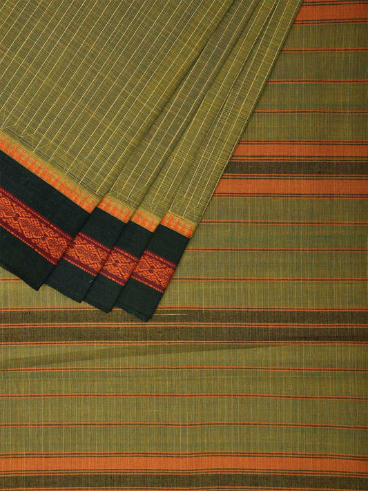 Green Narayanpet Cotton Handloom Saree with Checks Design No Blouse np0974