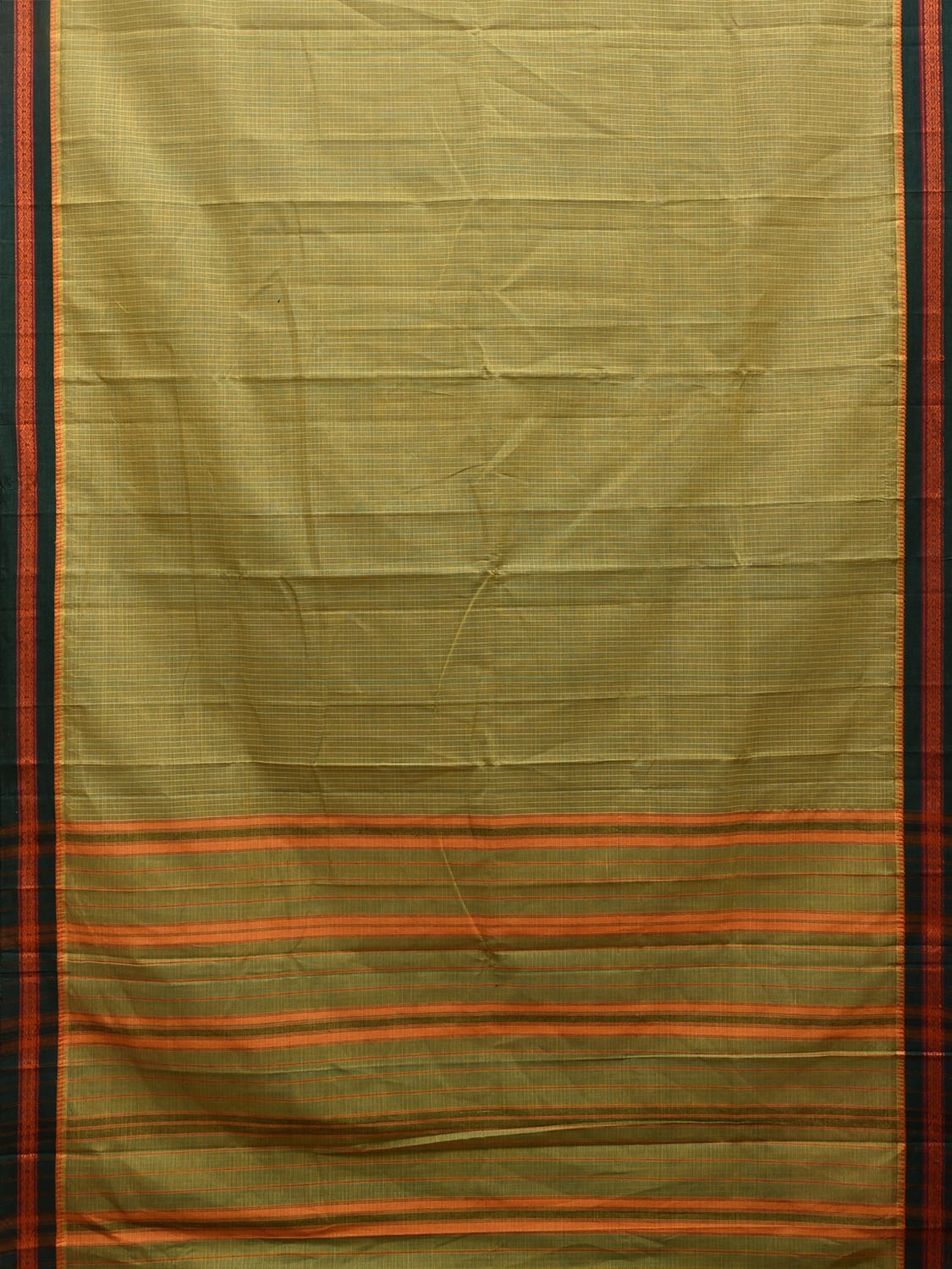 Green Narayanpet Cotton Handloom Saree with Checks Design No Blouse np0974