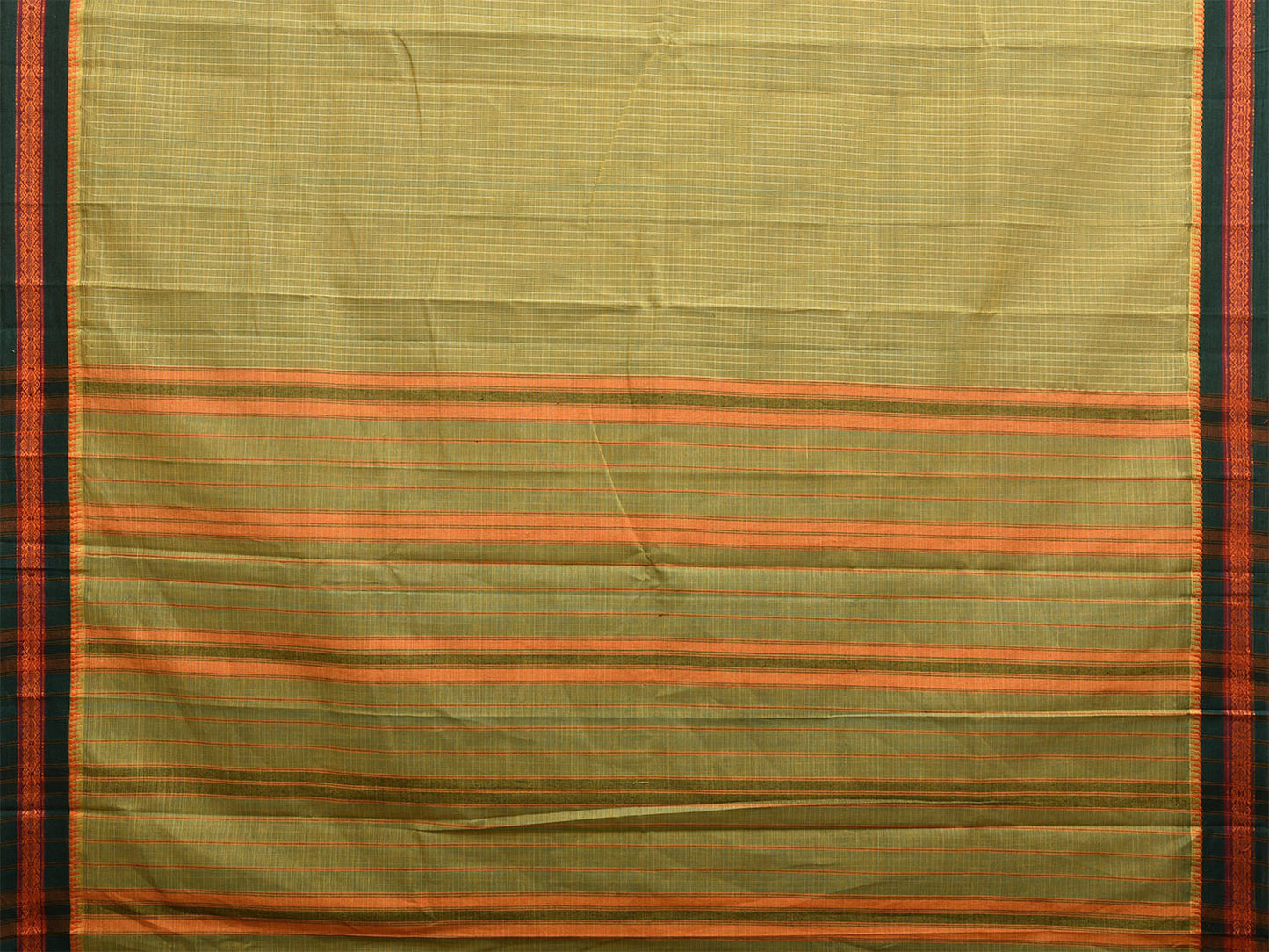 Green Narayanpet Cotton Handloom Saree with Checks Design No Blouse np0974