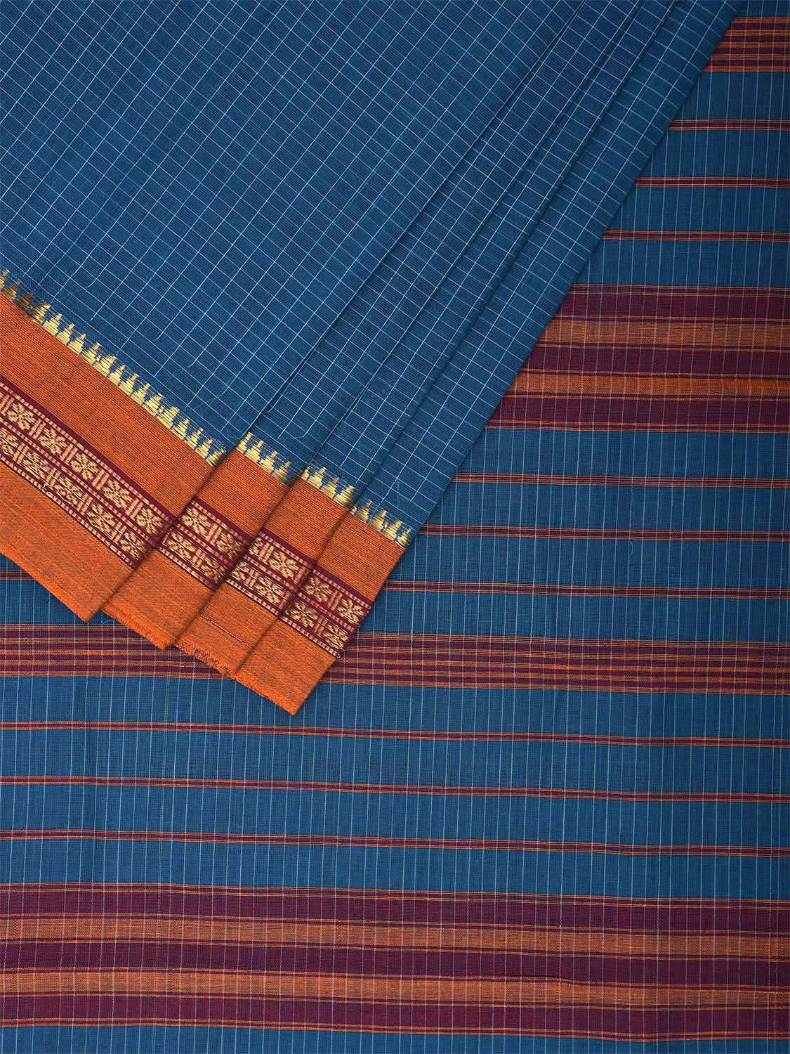 Blue Narayanpet Cotton Handloom Saree with Checks Design No Blouse np0975