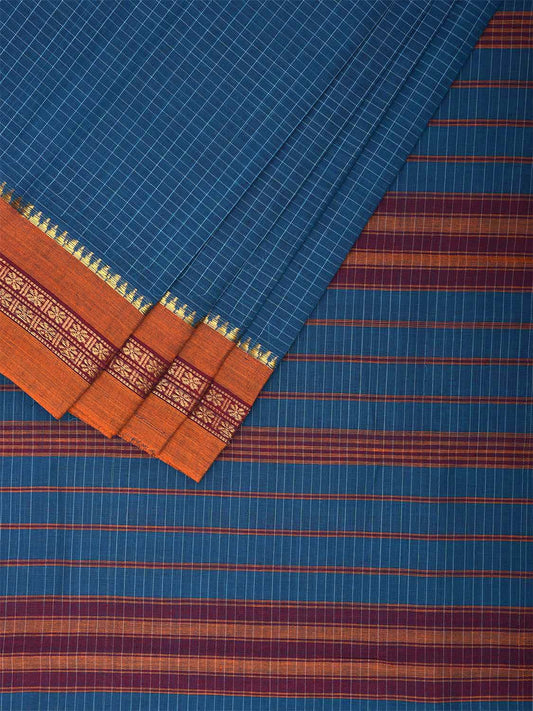 Blue Narayanpet Cotton Handloom Saree with Checks Design No Blouse np0975