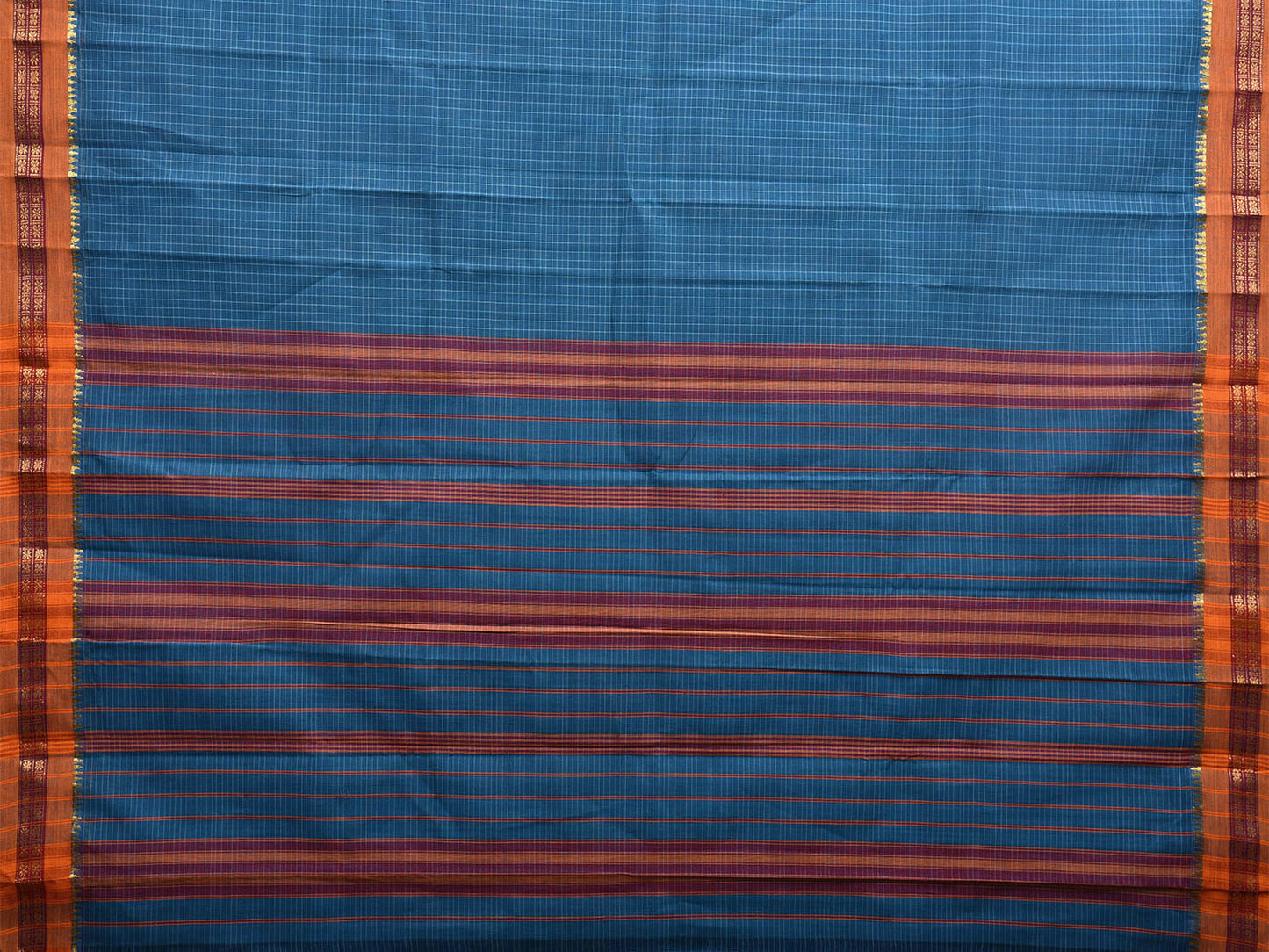 Blue Narayanpet Cotton Handloom Saree with Checks Design No Blouse np0975