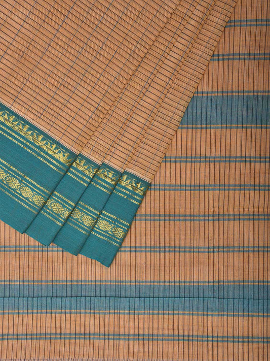 Cream and Turquoise Narayanpet Cotton Handloom Saree with Strips Design No Blouse np0976