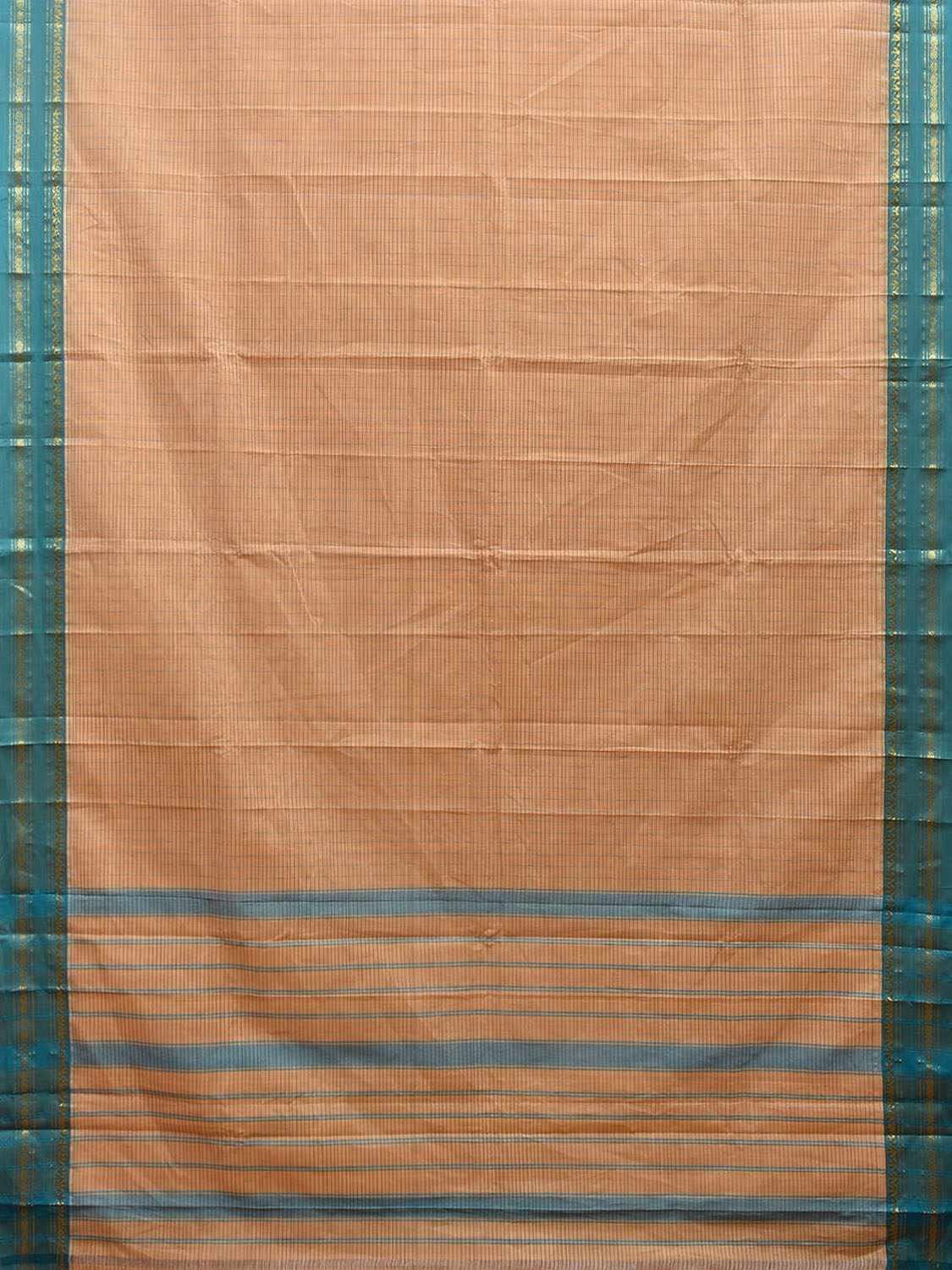 Cream and Turquoise Narayanpet Cotton Handloom Saree with Strips Design No Blouse np0976