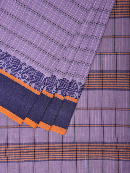Lavender Narayanpet Cotton Handloom Saree with Elephant Border Design No Blouse np0979