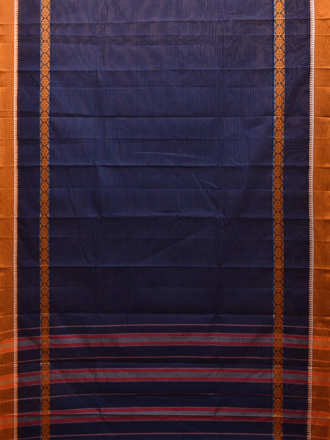 Navy and Yellow Narayanpet Cotton Handloom Saree with Strips Design No Blouse np0980
