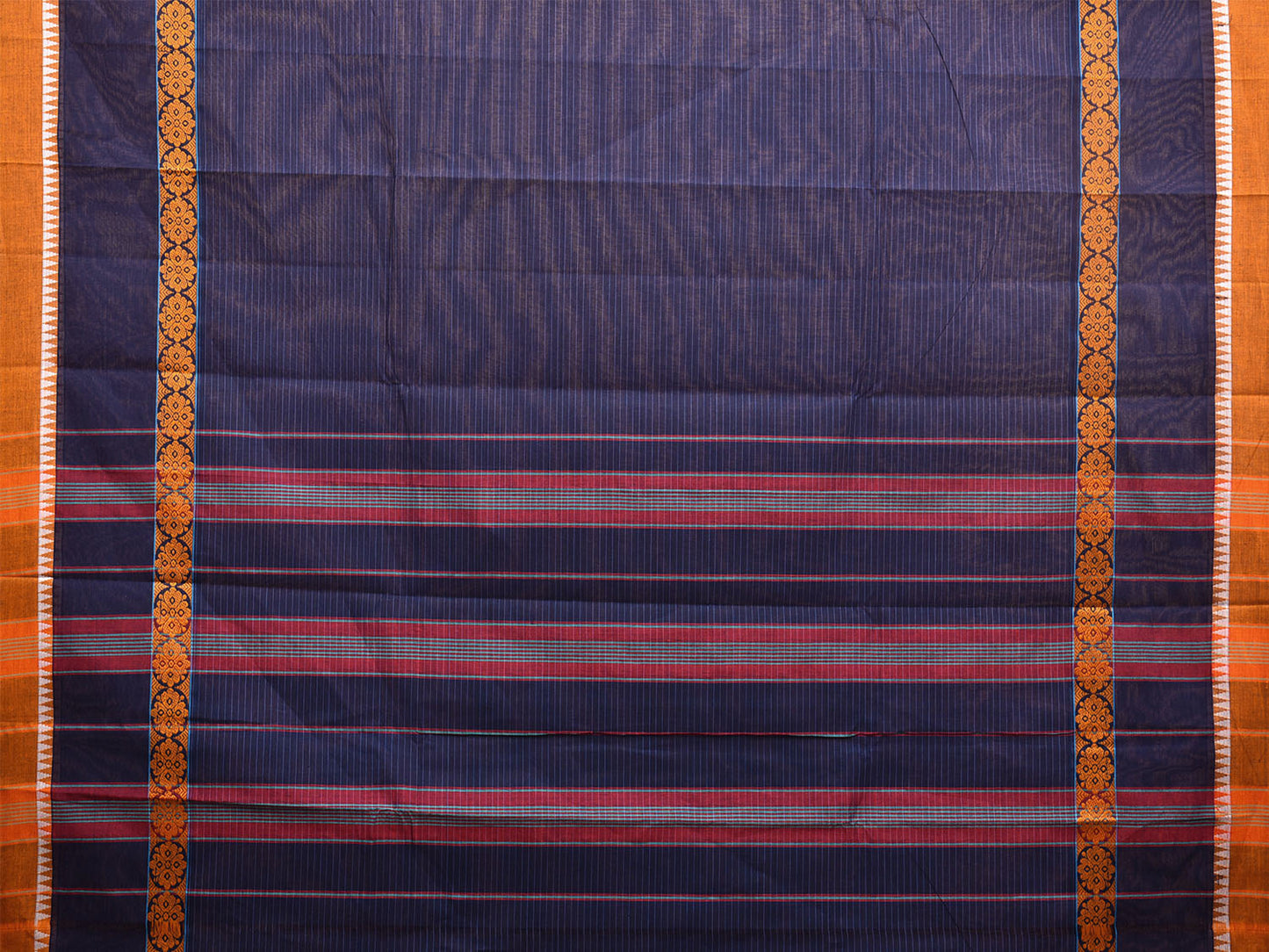 Navy and Yellow Narayanpet Cotton Handloom Saree with Strips Design No Blouse np0980