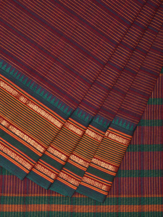 Purple and Teal Narayanpet Cotton Handloom Saree with Strips Design No Blouse np0983