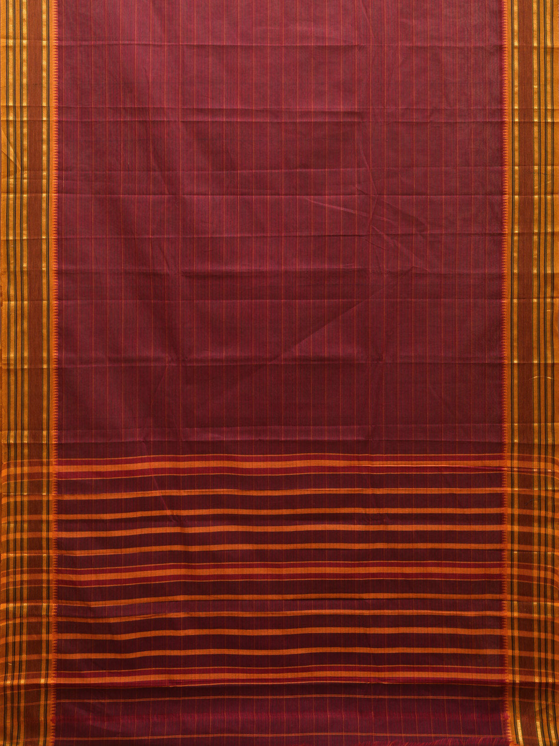 Dark Red and Yellow Narayanpet Cotton Handloom Saree with Strips Design No Blouse np0985