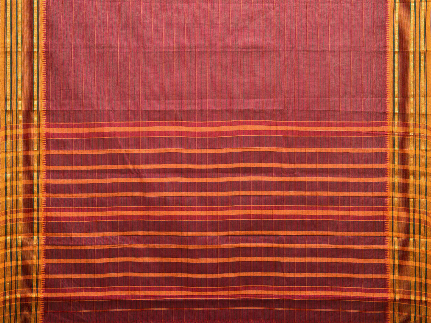 Dark Red and Yellow Narayanpet Cotton Handloom Saree with Strips Design No Blouse np0985