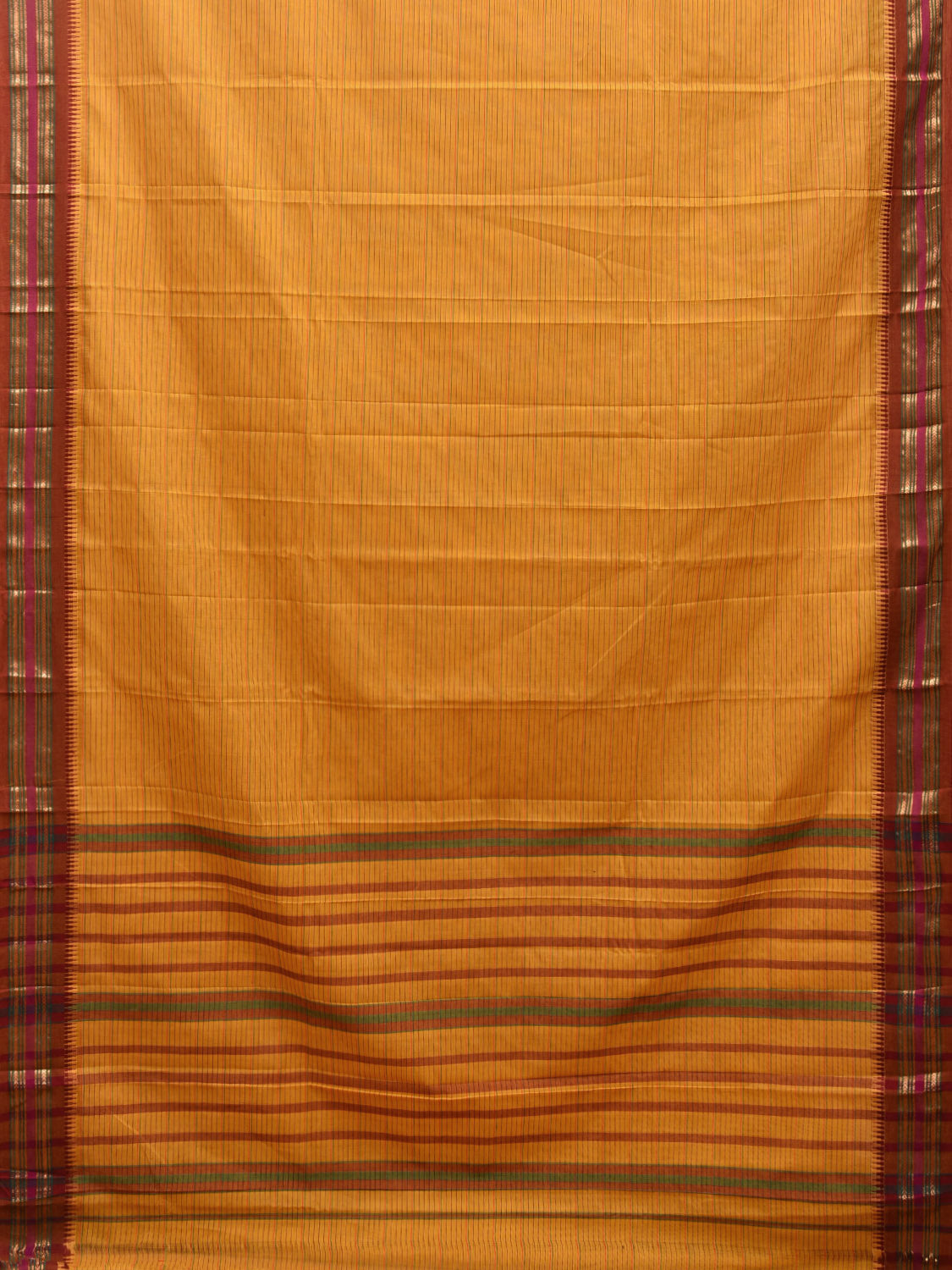 Yellow and Red Narayanpet Cotton Handloom Saree with Strips Design No Blouse np0987