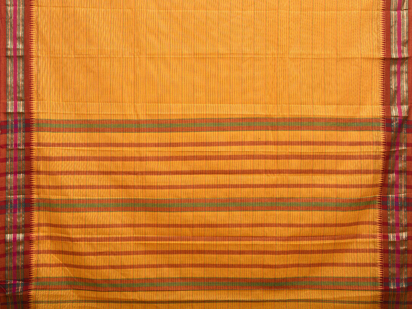 Yellow and Red Narayanpet Cotton Handloom Saree with Strips Design No Blouse np0987