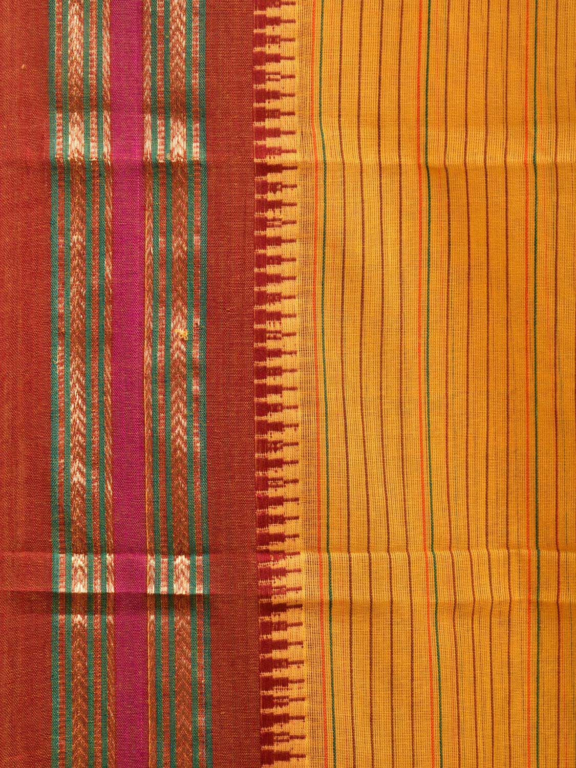 Yellow and Red Narayanpet Cotton Handloom Saree with Strips Design No Blouse np0987