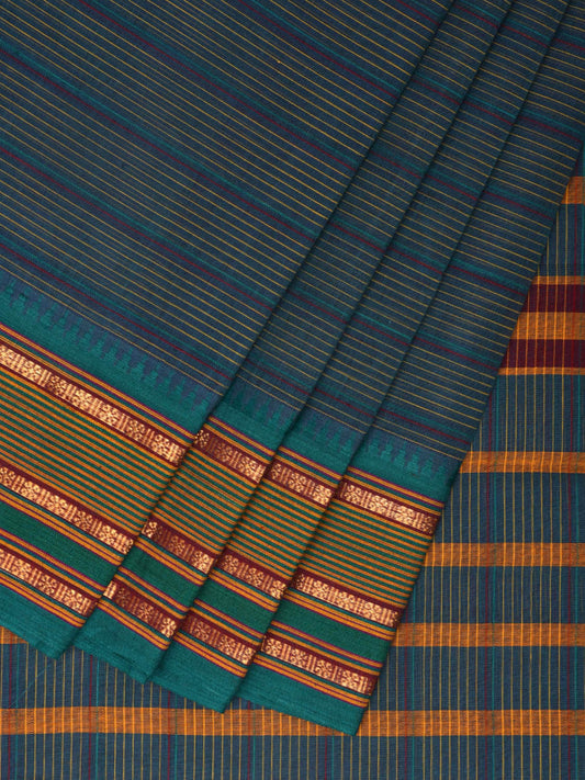 Teal Narayanpet Cotton Handloom Saree with Strips Design No Blouse np0988