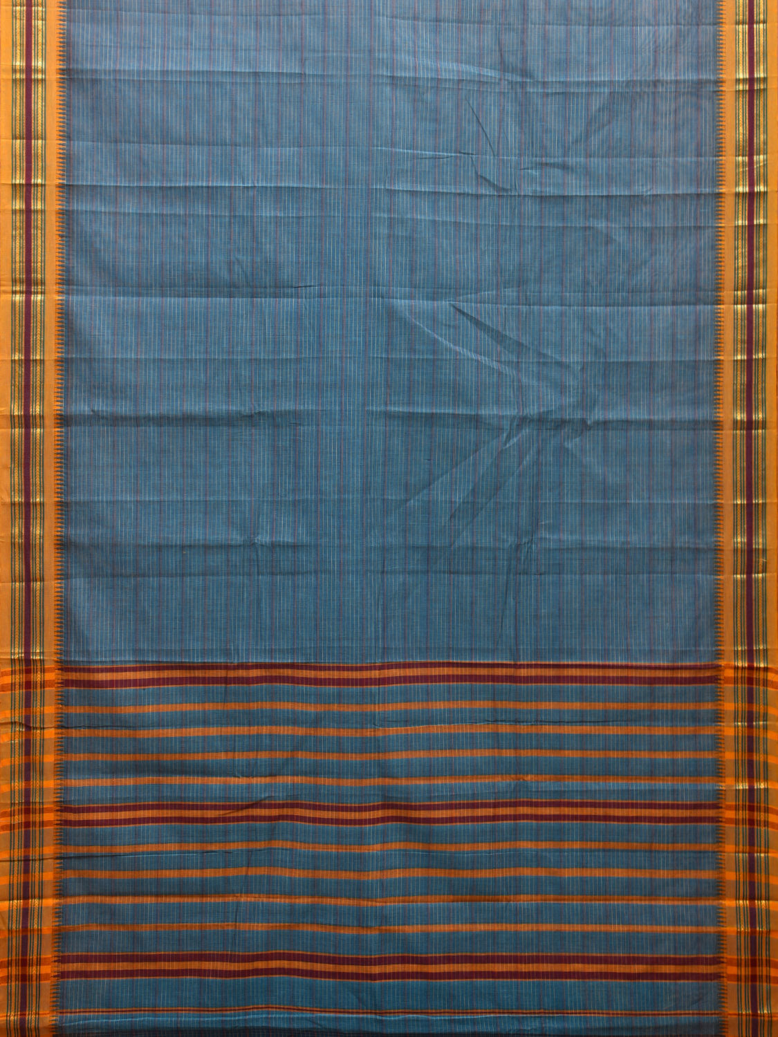 Blue and Yellow Narayanpet Cotton Handloom Saree with Strips Design No Blouse np0989