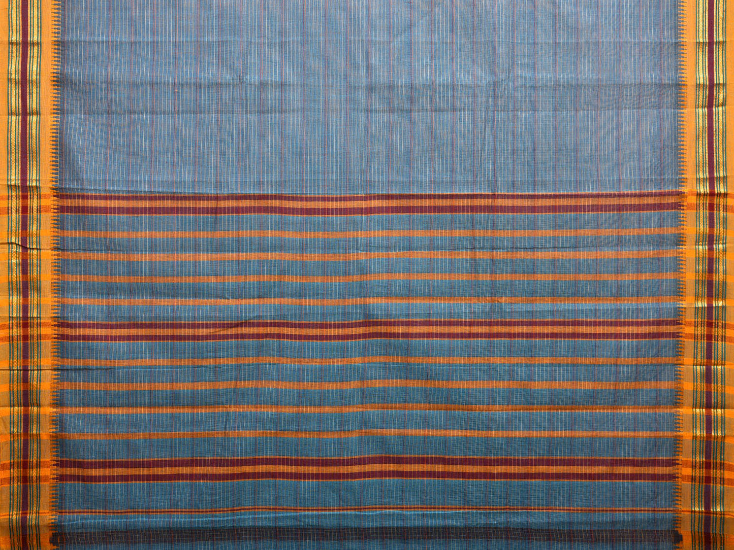 Blue and Yellow Narayanpet Cotton Handloom Saree with Strips Design No Blouse np0989