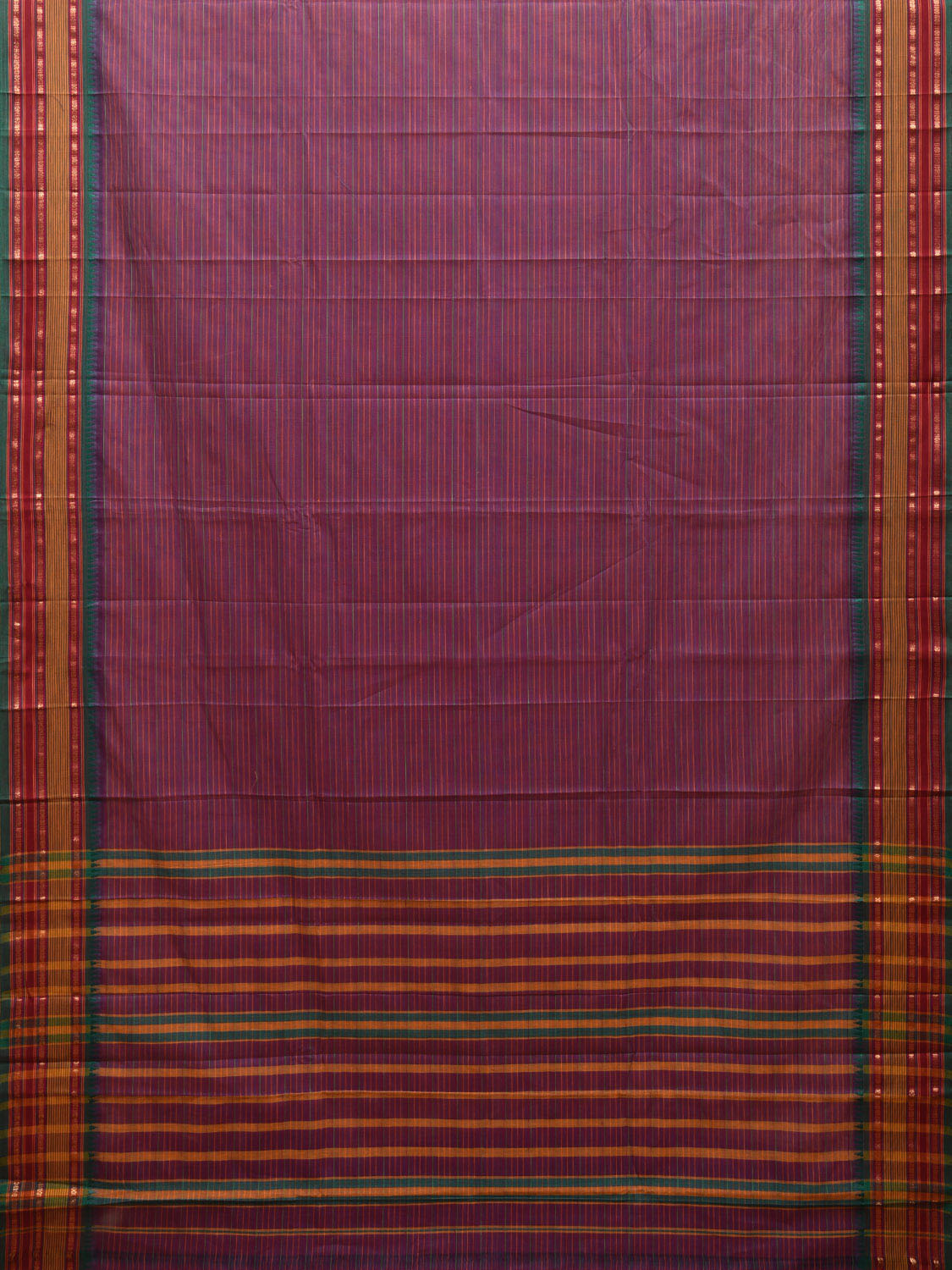 Purple and Teal Narayanpet Cotton Handloom Saree with Strips Design No Blouse np0990