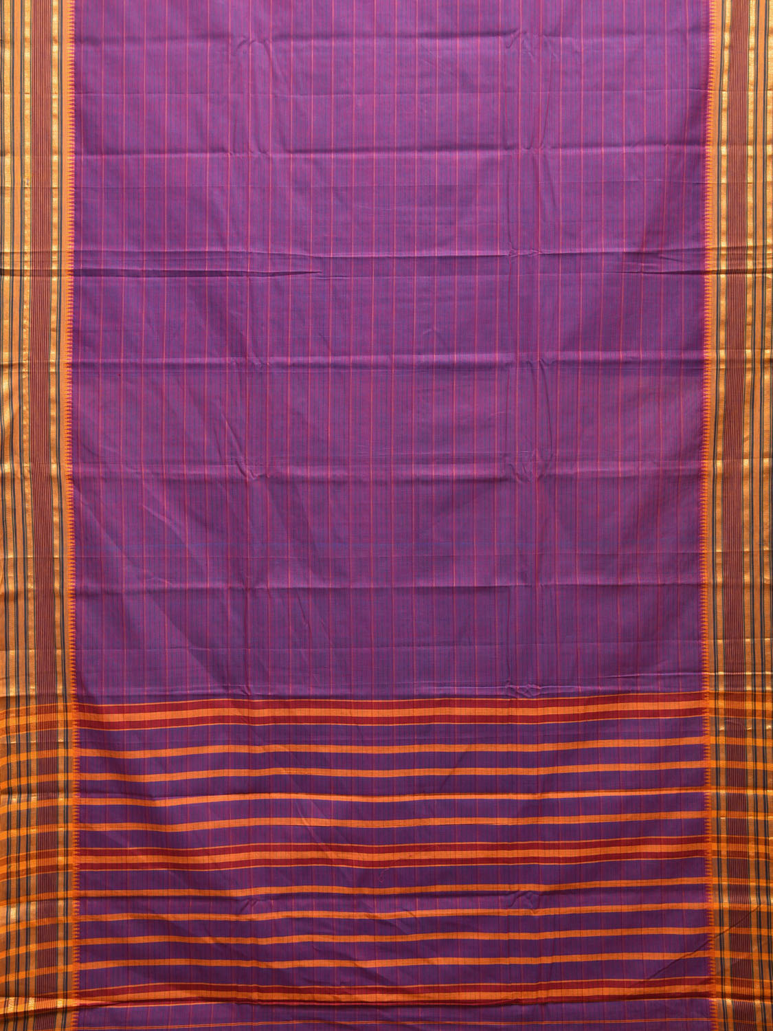 Purple and Yellow Narayanpet Cotton Handloom Saree with Strips Design No Blouse np0992