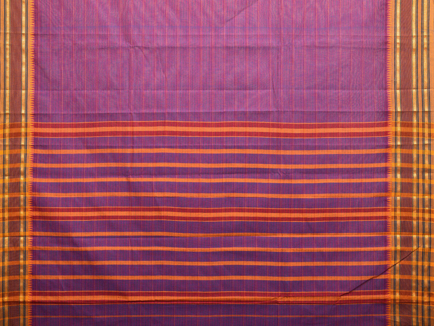 Purple and Yellow Narayanpet Cotton Handloom Saree with Strips Design No Blouse np0992