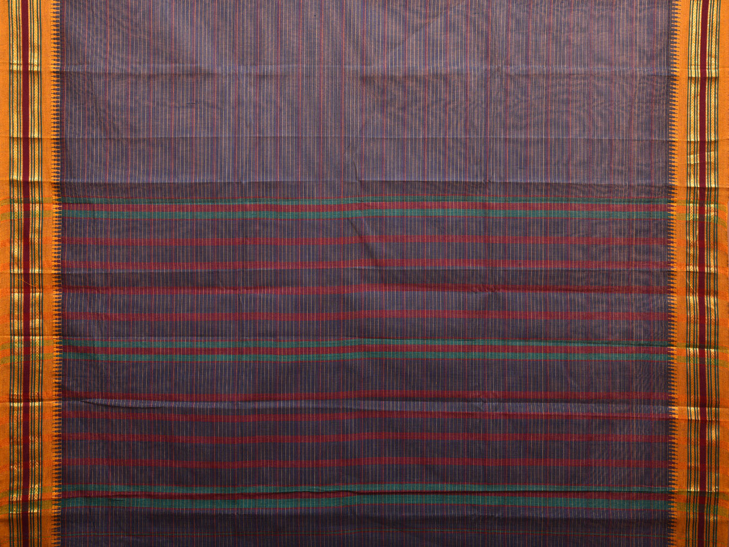 Dark Blue and Yellow Narayanpet Cotton Handloom Saree with Strips Design No Blouse np0993