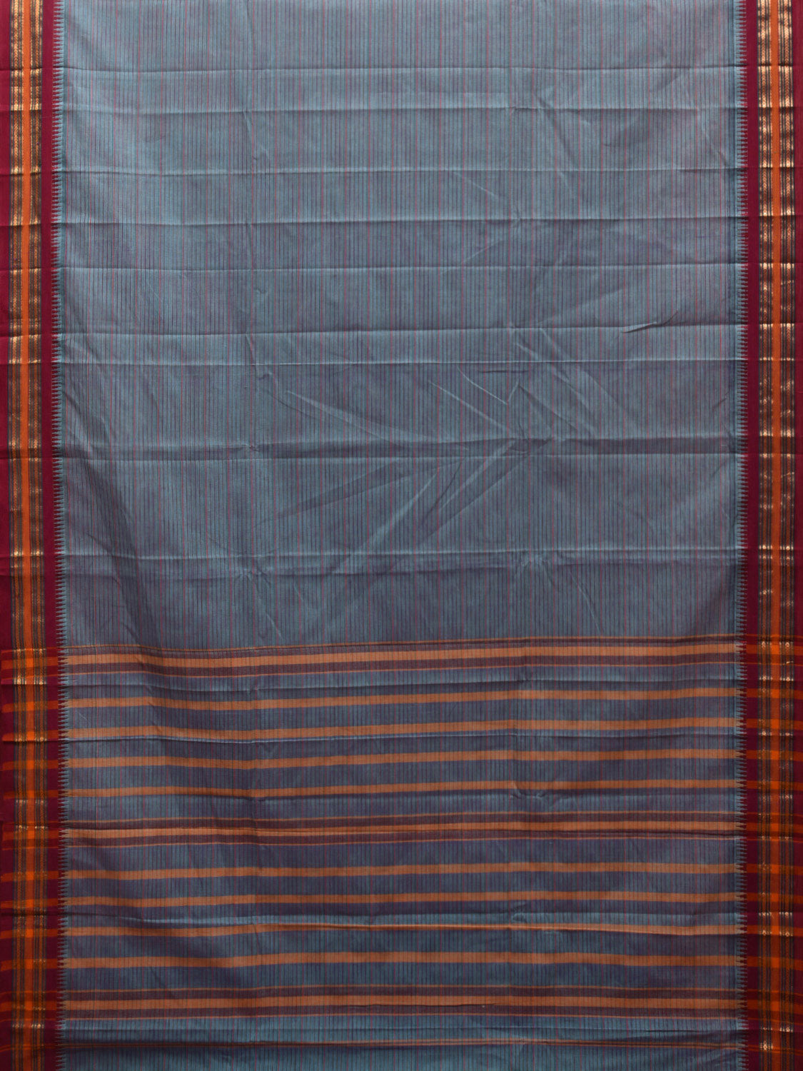 Blue and Maroon Narayanpet Cotton Handloom Saree with Strips Design No Blouse np0994