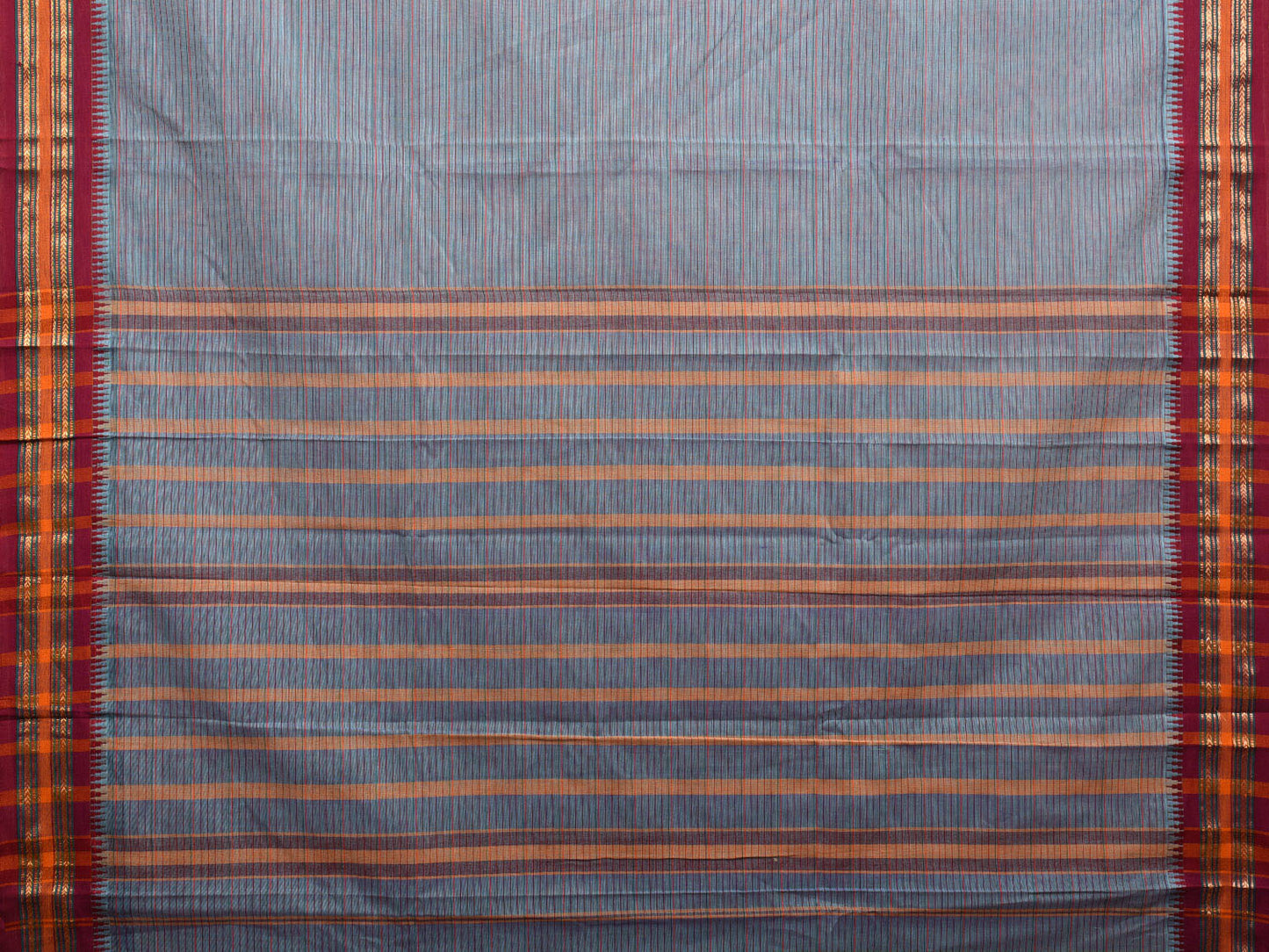 Blue and Maroon Narayanpet Cotton Handloom Saree with Strips Design No Blouse np0994