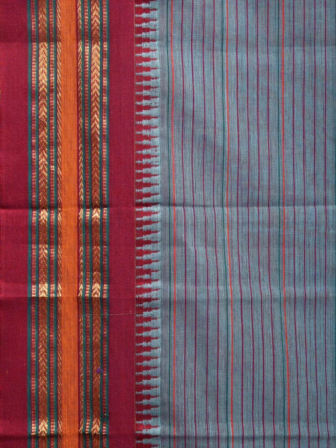 Blue and Maroon Narayanpet Cotton Handloom Saree with Strips Design No Blouse np0994