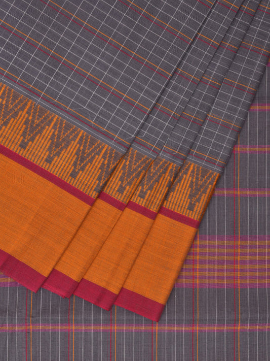 Light Grey and Yellow Narayanpet Cotton Handloom Saree with Temple Border Design No Blouse np0995