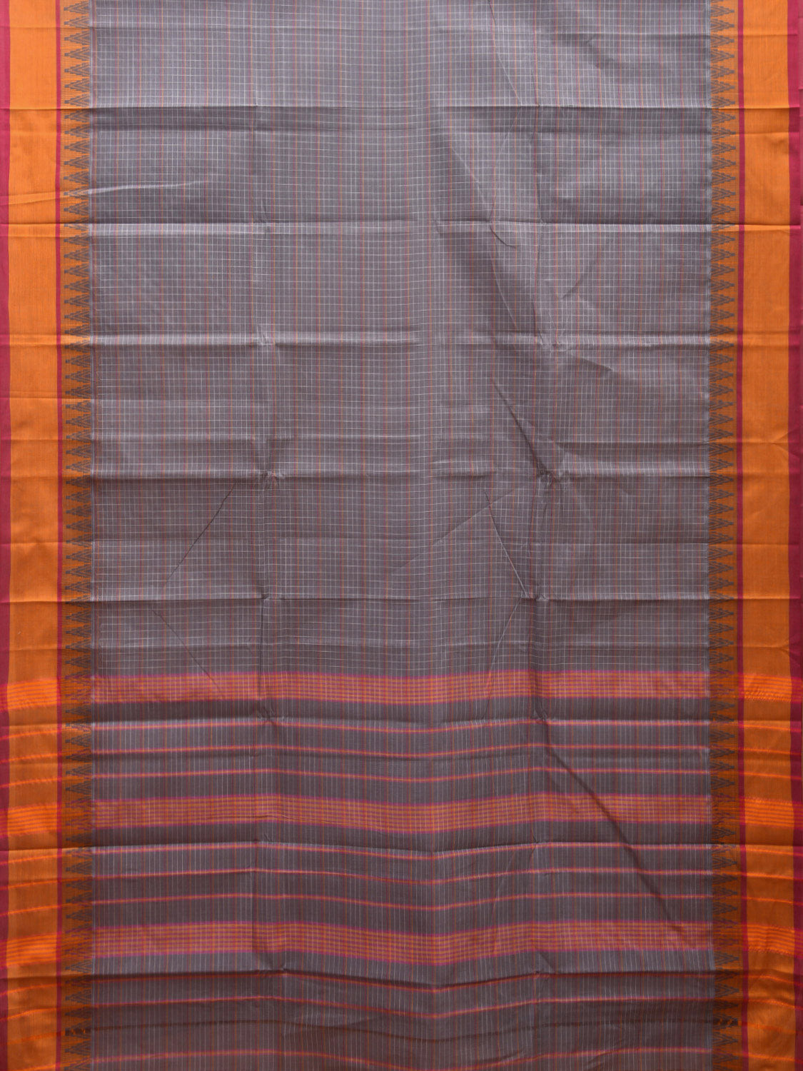 Light Grey and Yellow Narayanpet Cotton Handloom Saree with Temple Border Design No Blouse np0995