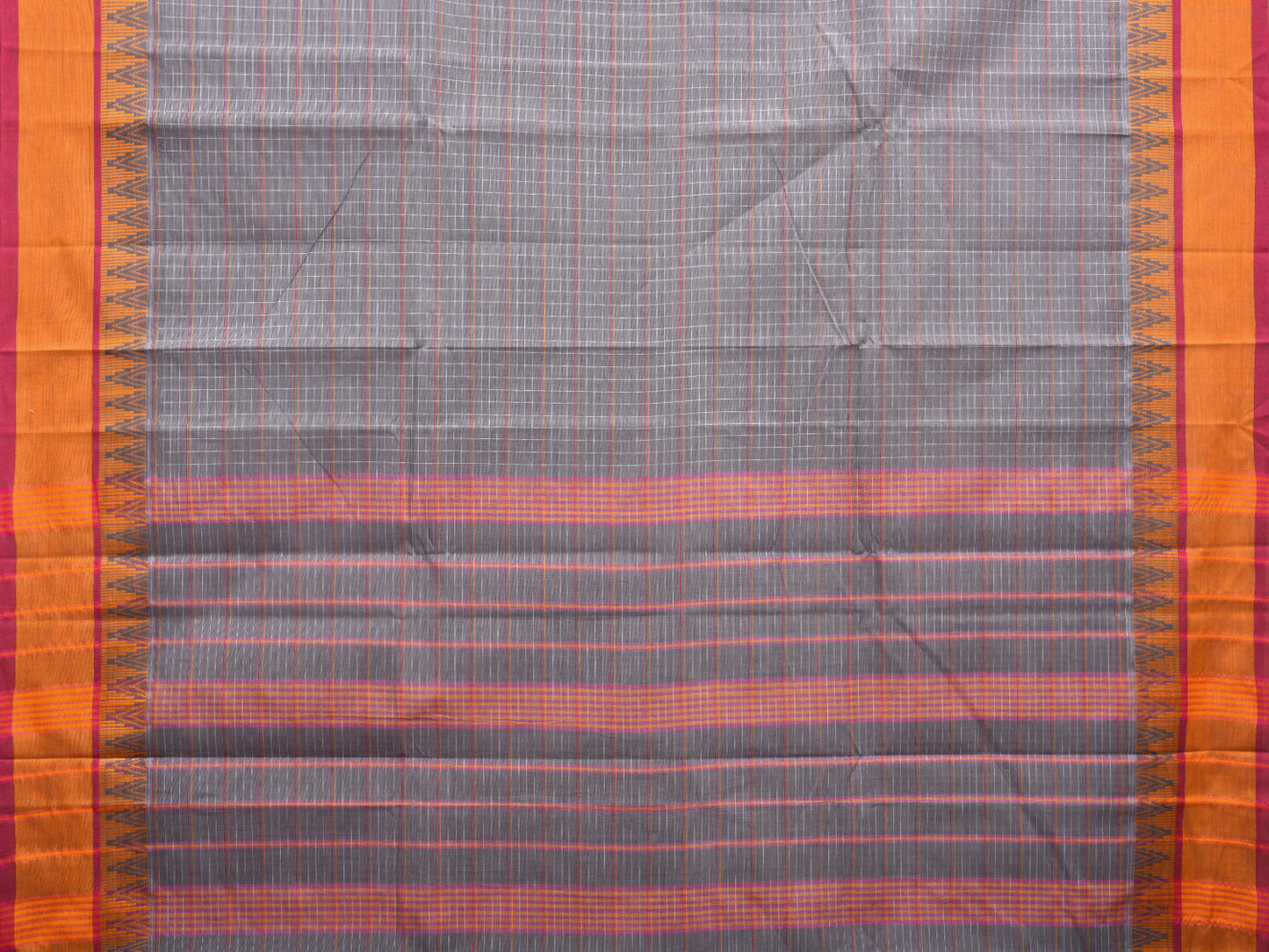 Light Grey and Yellow Narayanpet Cotton Handloom Saree with Temple Border Design No Blouse np0995