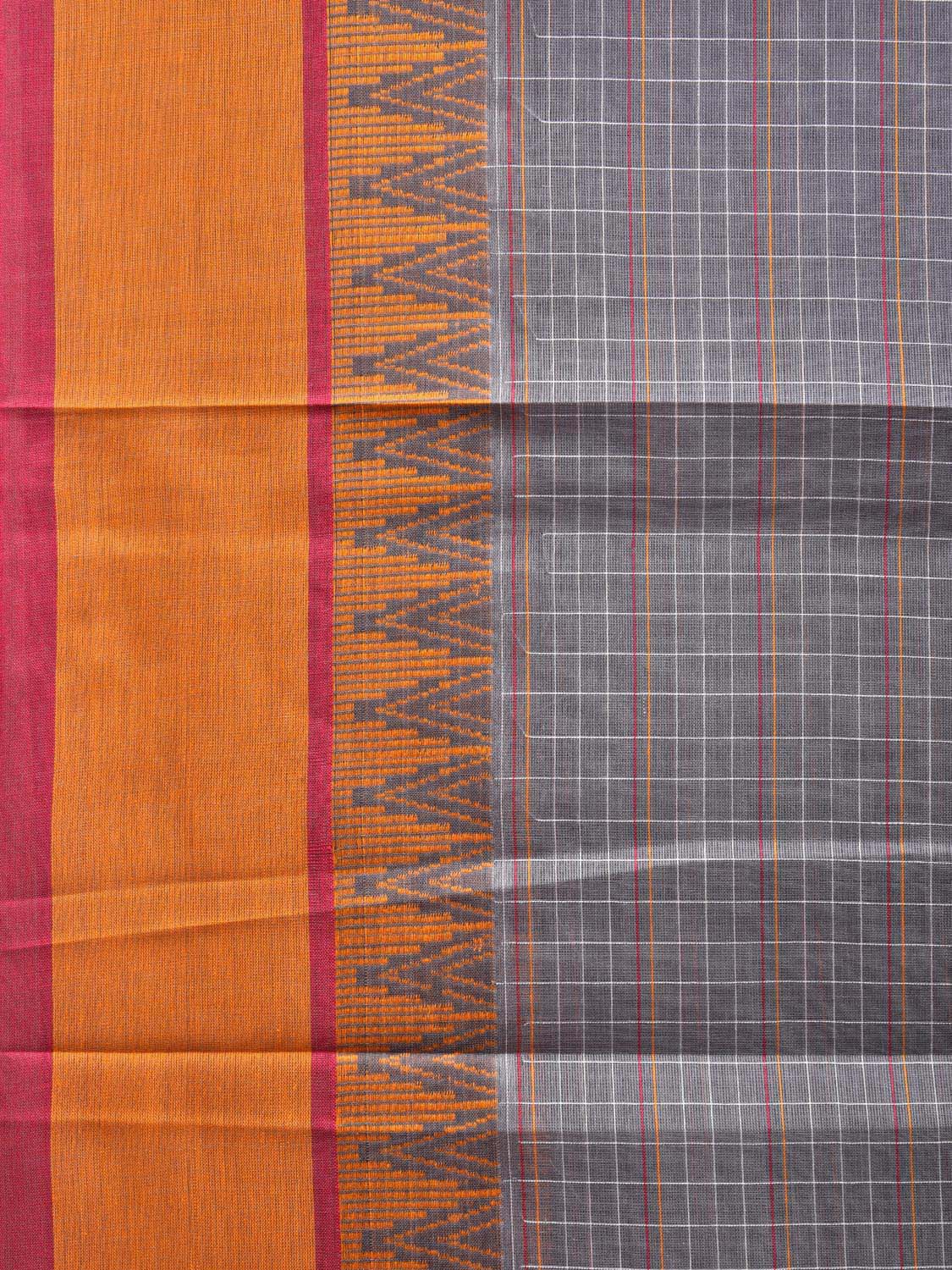 Light Grey and Yellow Narayanpet Cotton Handloom Saree with Temple Border Design No Blouse np0995