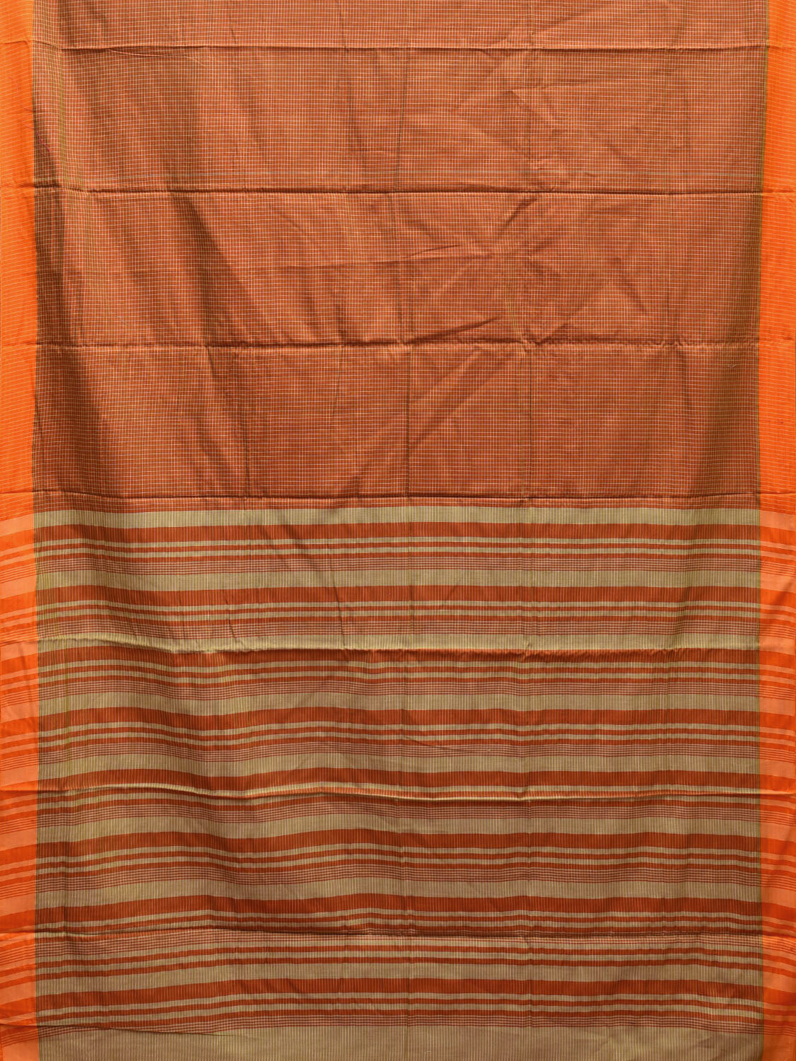 Orange Narayanpet Cotton Silk Handloom Saree with Checks and Strips Pallu Design No Blouse np0996